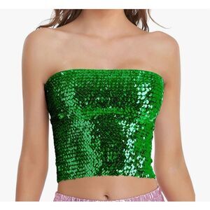 Green Sequin Embellished Tube Top
